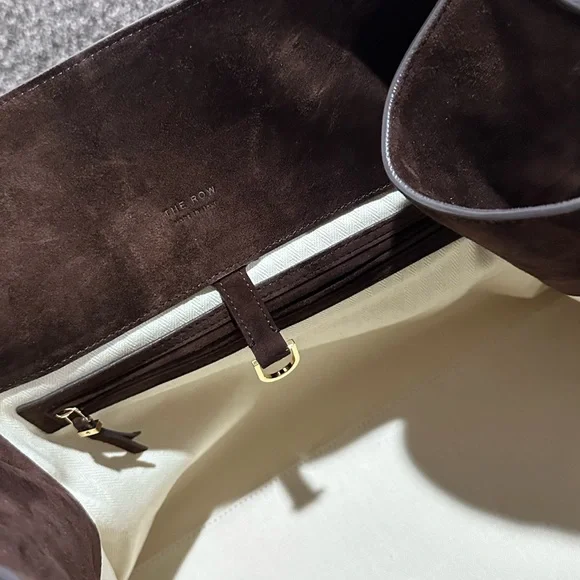 The Row Soft Margaux 17 Brown Suede Leather Top Handle Bag - Picture 10 of 16